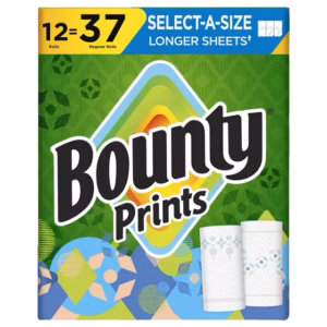 Bounty Prints Select-A-Size 2-Ply Paper Towels – 12 Rolls, 128 Sheets Each – Strong & Absorbent
