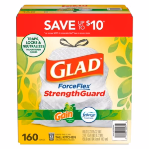 Glad ForceFlex 13-Gallon Kitchen Trash Bags – 160 Count, Gain + Febreze Scent