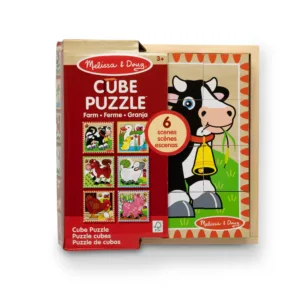 Melissa & Doug Farm Wooden Cube Puzzle – 6 Puzzles in 1 (16 Pieces) with Storage Tray, FSC Certified