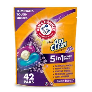 ARM & HAMMER Plus OxiClean Odor Blasters 5-in-1 Laundry Detergent Power Paks, Fresh Burst, 42 Ct