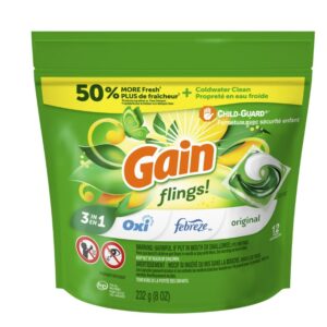 Gain Flings 3-in-1 Laundry Detergent Pacs – Oxi Boost & Febreze, Original Scent, 12 Count